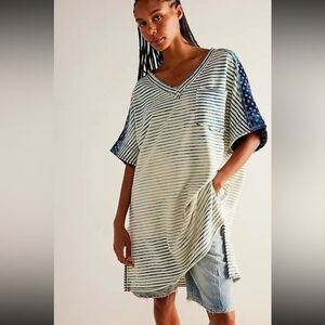 Free People We The Free True Blue Pocket Tunic Tee Size Small